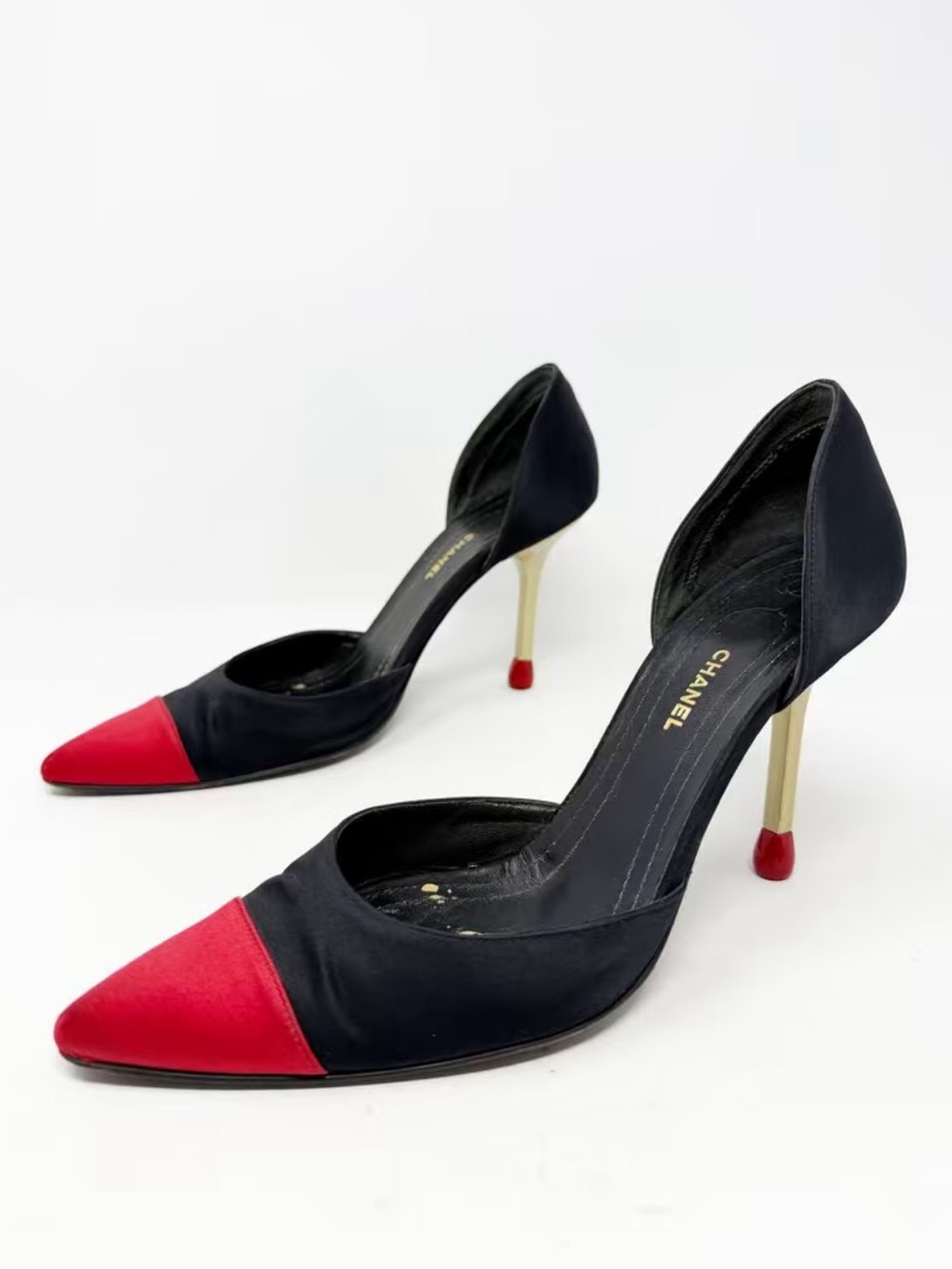 Chanel Allumette Matchstick D’Orsay Pumps Satin Heels Womens Size EU 40.5